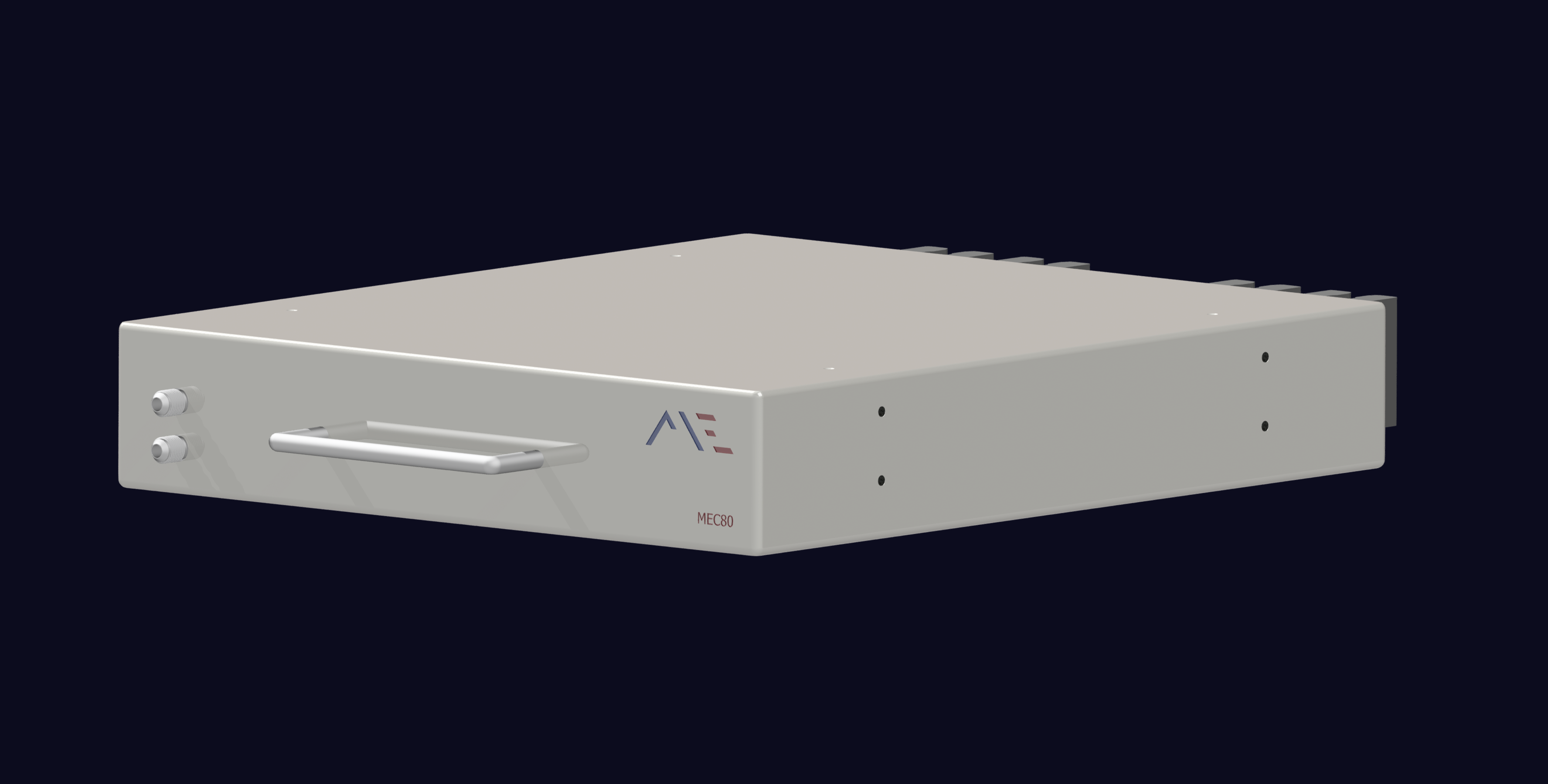 Maskinel MEC80 converter module, a 2U 19 inch rack unit with a front handle, two coolant fittings and rear plug-in power connectors